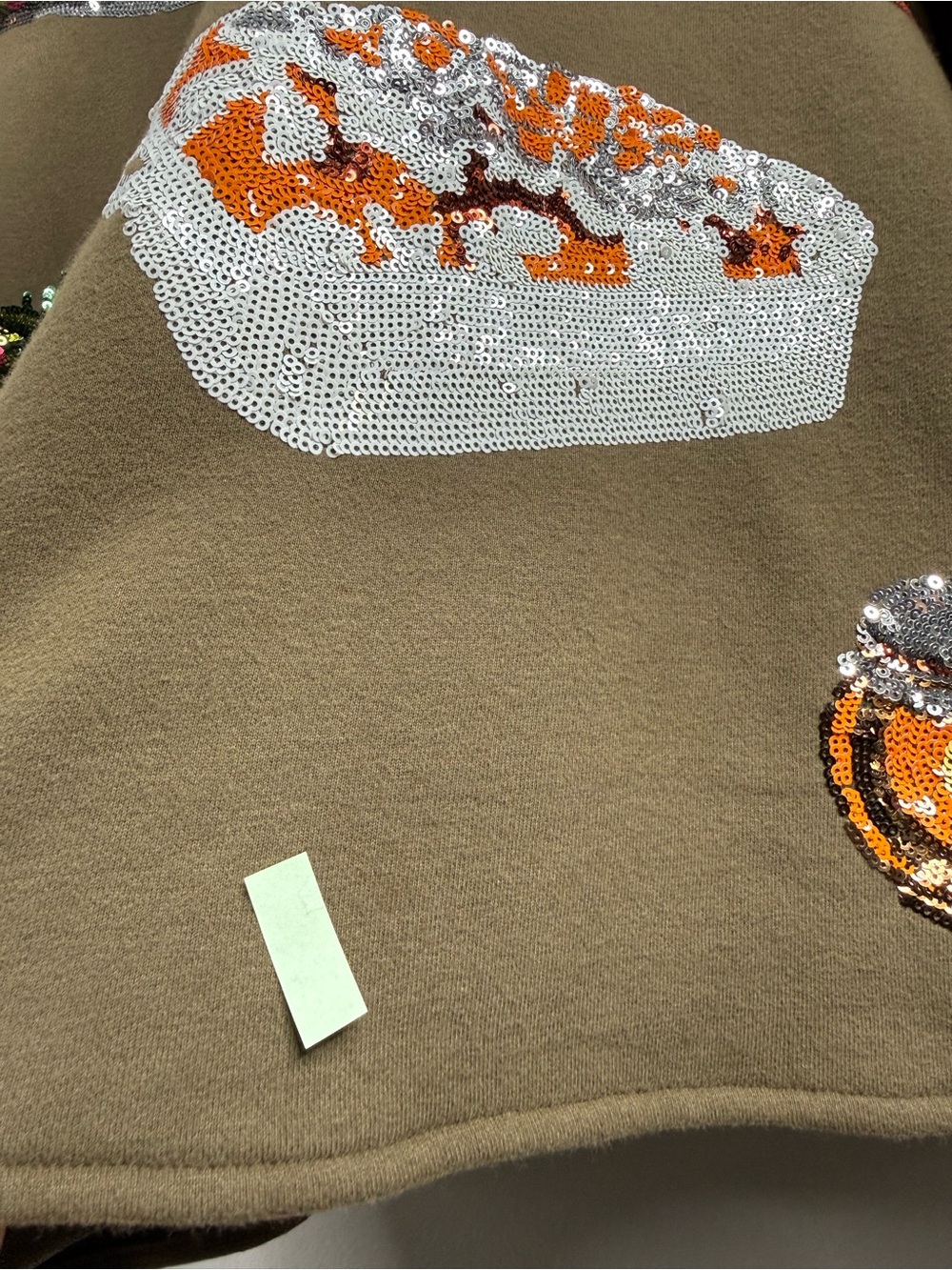 Queen of Sparkles Thanksgiving Sequin Turkey Food Sweatshirt Olive Green Women S - Picture 12 of 14